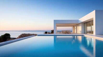 Obraz premium The resort has a simple and luxurious design, spacious and built with white limestone. With panoramic views of the Mediterranean Sea.