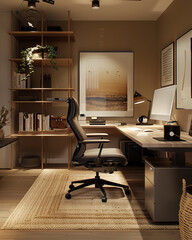 A serene office setting, where organization and mindfulness converge to foster a calm yet productive atmosphere