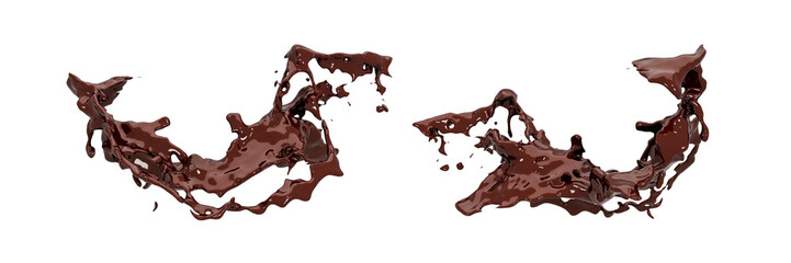 Chocolate splash on the air isolated on white background