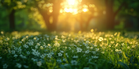 Wald mit Blumenwiese, Frühling