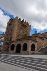 Fototapeta na wymiar main square of caceres bujaco tower