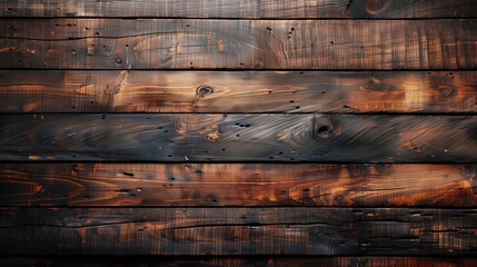 Dark burnished wooden planks with rustic texture and rich patina. - obrazy, fototapety, plakaty