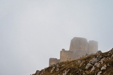 view of the Castle of Rocca Calascio inside the Parco Nazionale del Gran Sasso e Monti della Laga,...
