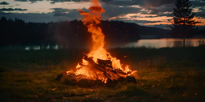 Traditional midsummer bonfire 4K Video