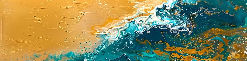 Sunlit ochre and oceanic turquoise converge, forming a radiant and soothing abstract panorama.
