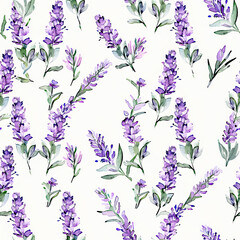 Purple Watercolor Lavender Seamless Pattern Background