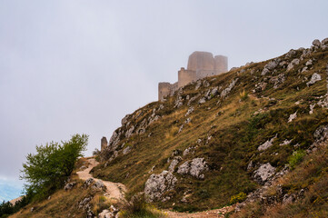 Fototapeta premium view of the Castle of Rocca Calascio inside the Parco Nazionale del Gran Sasso e Monti della Laga, L'Aquila, Italy