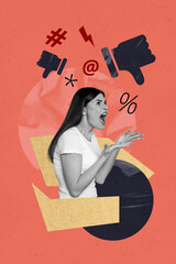 Composite collage picture image of screaming female argument hater bullying violence problem...