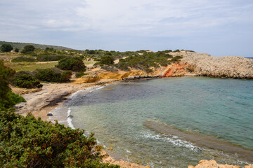 Limnionas beach with lovely calm lagoon and small beach to relax. Kos island, Dodecanese, Greece