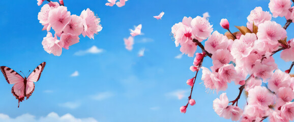 pink magnolia flowers against blue sky
