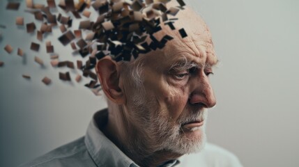 Elderly man loses memory due to dementia It is a symbol of decreased mental functioning.