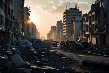 streets in a city devastated by was - obrazy, fototapety, plakaty
