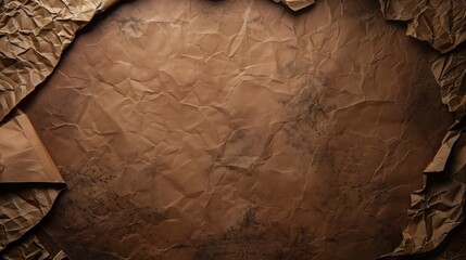 Crumpled brown paper texture with deep shadows and rugged folds