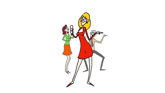People are dancing. Corporate Party. A woman and a man. Cartoon characters. Positive attitude. Full height. On a white background. Hand-drawn animation.