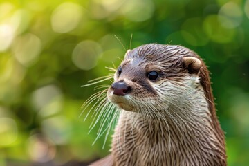 Adorable Closeup Portrait of Asian Small-Clawed Otter in Soft Focus Background