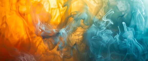 Steel blue smoke dancing in a symphony of colors against a backdrop of sun-kissed amber. - obrazy, fototapety, plakaty
