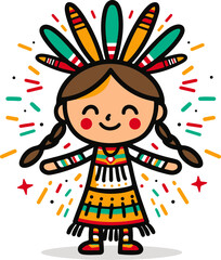 A simple flat illustration of a Native American powwow dancer, celebrating indigenous cultures
