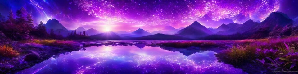 Abstract surrealistic illustration lanscape in purple colors, background for design, space for text.