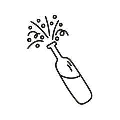 Celebration opened bottle of champagne. Hand drawn doodle vector illustration of party