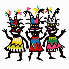 A simple flat illustration of the Bolivian Carnaval de Oruro, with dancers in devil costumes