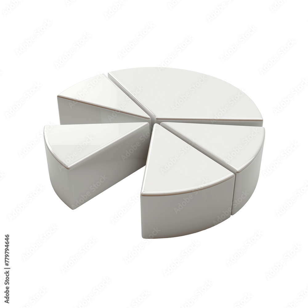 Poster 3d pie chart with sliced segments on transparent background