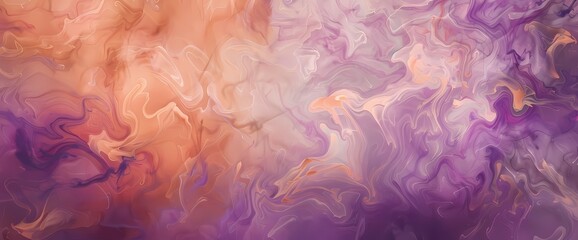 Soft peach smoke swirling over an abstract canvas of electric violet and earthy terracotta.