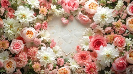 Beautiful flowers arranged in a heart shape on a textured background
