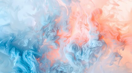 Soft peach and powder blue gently blend, creating an ethereal and delicate abstract artwork reminiscent of a pastel sunrise. - obrazy, fototapety, plakaty