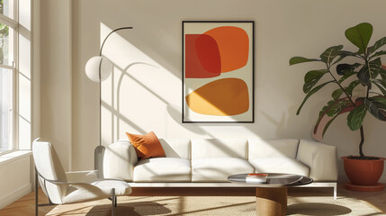 modern living room with sofa, white theme