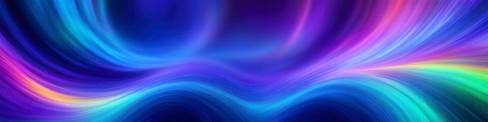Obraz premium Abstract illustration bright multicolored waves with holographic effect on dark background, background for design, space for text. 