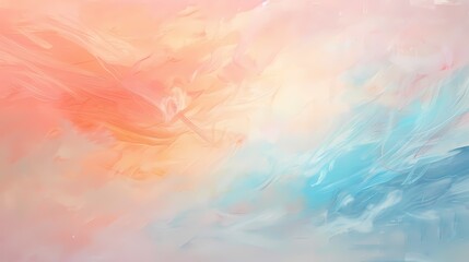Fototapeta na wymiar Soft peach and powder blue gently blend, creating an ethereal and delicate abstract artwork reminiscent of a pastel sunrise.