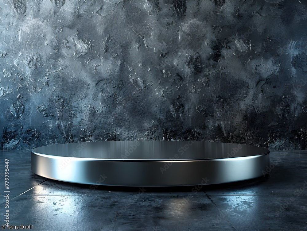 Poster high tech 3d metallic platform for cutting edge product with clean sleek design and reflective round