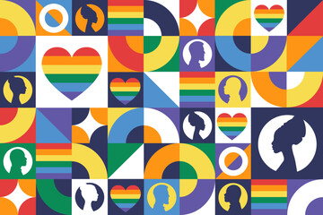 International Day Against Homophobia, Transphobia and Biphobia. May 17. Seamless geometric pattern. Template for background, banner, card, poster. Vector EPS10 illustration.