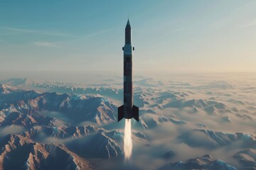 Missile in 3D against a calm, clean backdrop, emphasizing precision in modern warfare - obrazy, fototapety, plakaty