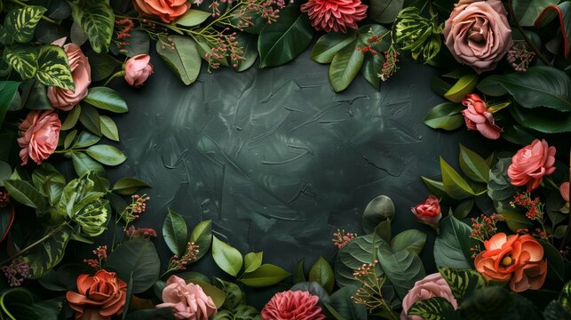 Elegant floral border with a dark background and copyspace for design