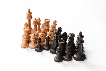 Chess pieces are black versus white. Business concept and decision strategies.