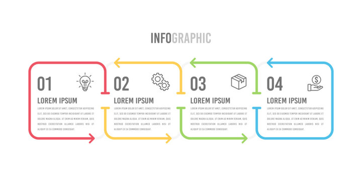 4 process infographic timeline design square template. Vector illustration.