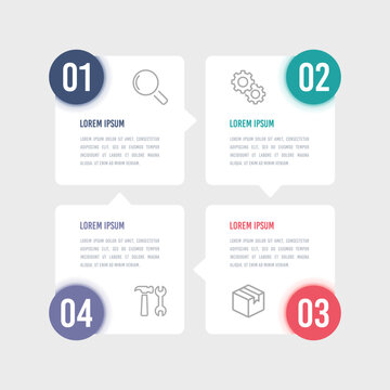 Four process infographic design template. Business presentation, process, strategy, planning, and diagram. Vector illustration.