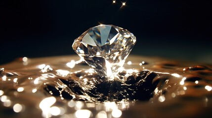 diamonds falling in water on shiny background