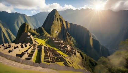 Captivating Sunlit Scene Of The Machu Picchu Cita - obrazy, fototapety, plakaty