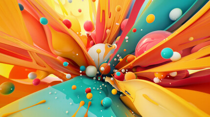 A colorful explosion of paint splatters with a variety of colored balls
