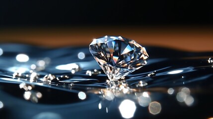 diamonds falling in water on shiny background