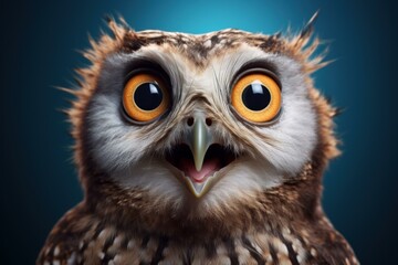 Serene Owl portrait. Bird eye beak. Generate Ai