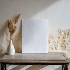 white paper mockup, vintage table
