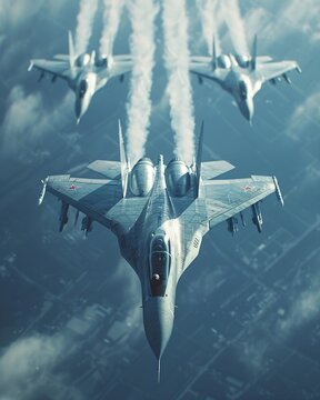 Republic Day, fighter jets soaring, clear blue sky, vapor trails, closeup, hyperrealistic , 8K , high-resolution, ultra HD,up32K HD
