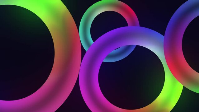 Abstract 3d background with colored volumetric circles. Bright modern cyclical animation.