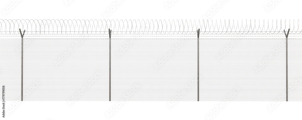 Aufkleber impenetrable hex mesh : this 3d render features a razor barbed wire fence with a secure hexagonal me