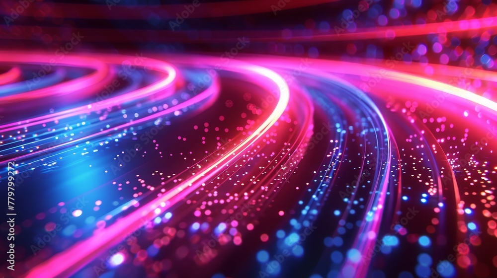 Poster 3d render abstract background with neon light lines speed, in the style of neon cyan and neon red
