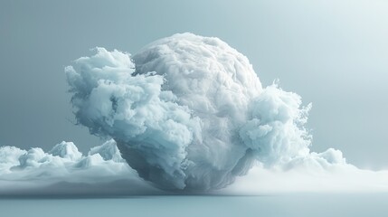 3D illustration of a spherical object with white clouds on a light grey
