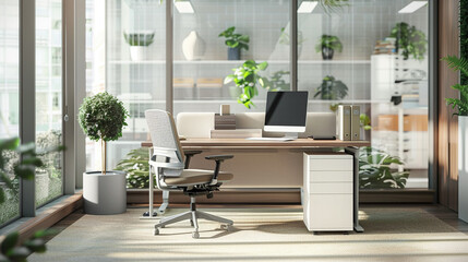 Fototapeta na wymiar A serene office setting, where organization and mindfulness converge to foster a calm yet productive atmosphere